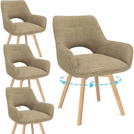 WAFTING Lot de 4 Chaises de Salle à Manger Pivotantes avec Accoudoirs, Fauteuil Rembourrées avec Dossier en Velours,Marron