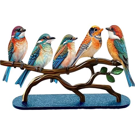 Oiseaux En Acrylique - Décoration Murale Et Tablette Double Face - Pour Jardin Terrasse Intérieur - Lot De 5 (1/4)