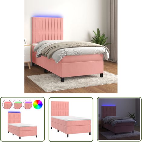 The Living Store Boxspringbett mit Matratze & LED Rosa 90x190 cm Samt - Boxspringbett - Samtbett - Kinderzimmerbetten - Jugendzimmer - Rosa Bett (1/5)