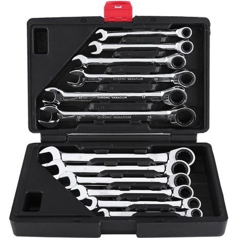 12 Pièces Clé à cliquet Kit d'outils 8–19mm Clé Mixte Professionelle Clé à Cliquet Cle Plate a Cliquet avec Valise à Outils, Angle de retour 5°, cliquet de qualité 72 dents (1/5)