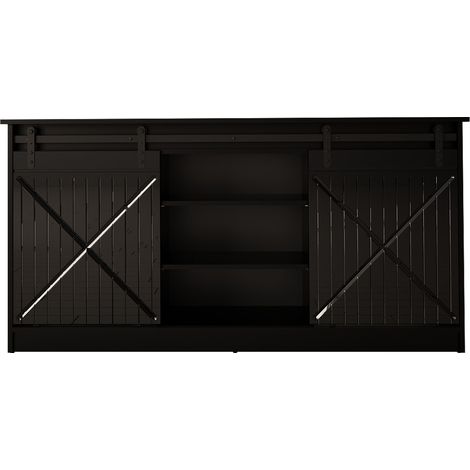 Commode de rangement Meuble universel Noir 160x81x35cm GRANGE porte coulissante (1/4)
