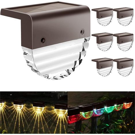 Lot de 6 lampes solaires d'extérieur, étanches, à LED, pour marches, terrasse, escaliers, jardin, décoration extérieure, blanc chaud et couleur-AquaForge