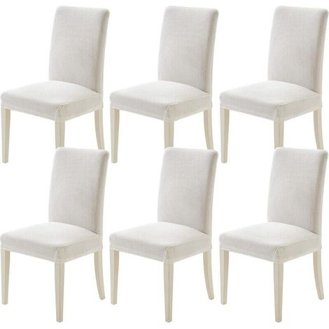 Moderner Esszimmerstuhlbezug, dehnbarer Stuhlbezug für den Innenbereich, weißer Stuhlbezug, 6-teiliges Set, Sitzschutz, geeignet für Wohnzimmer, Büro, Bankett und Dekoration. (1/5)