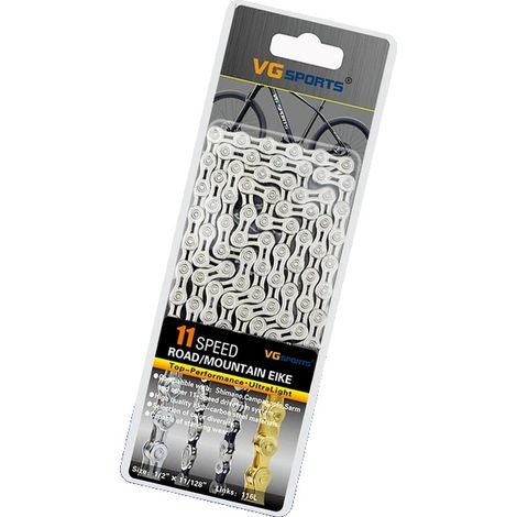 Catena per bicicletta, acciaio ad alto tenore di carbonio, compatibile con più velocità, 11 velocità, argento (1/2)