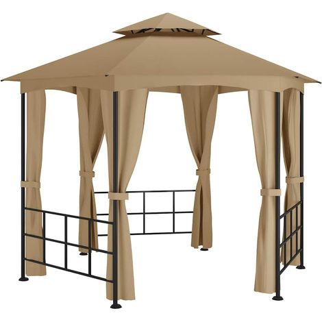 Tonnelle Barnum de Jardin, Pavillon, Pergola, Tente de jardin, avec parois 3,1x2,7 m Taupe OIB6279E (1/5)