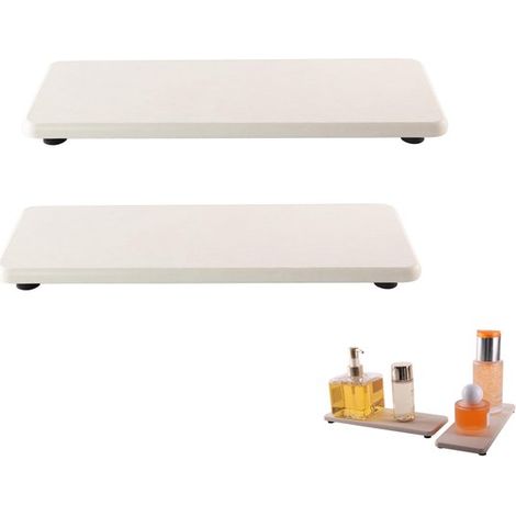 Set di 2 sottobicchieri/vassoi porta gel igienizzante mani in terra diatomacea assorbente, vassoio da bagno bianco (1/4)