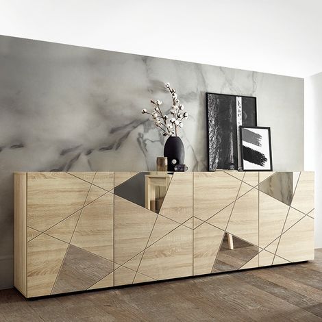 Credenza madia moderna legno rovere 241cm 4 ante specchi Vittoria RS L (1/5)