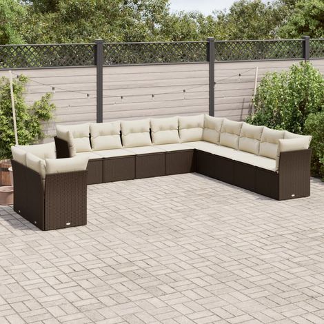 Set de sofás de jardín 11 pzas cojines ratán sintético marrón vidaXL (1/5)