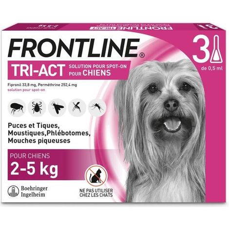 Frontline Tri-Act chien - Anti-puces anti-tiques pour chien S - 5-10kg - 3 pipettes (1/5)