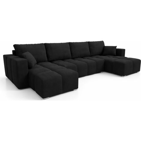 Canapé panoramique convertible COLINIO en tissu - 6 places - 325 cm - Noir (1/3)