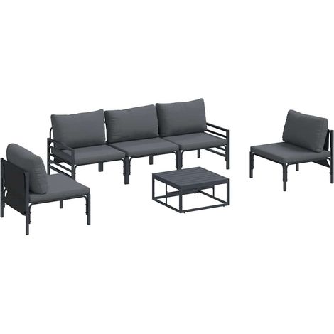 Maison Exclusive - Conjunto de sofás de jardín 6 uds. Negro Acero (1/5)
