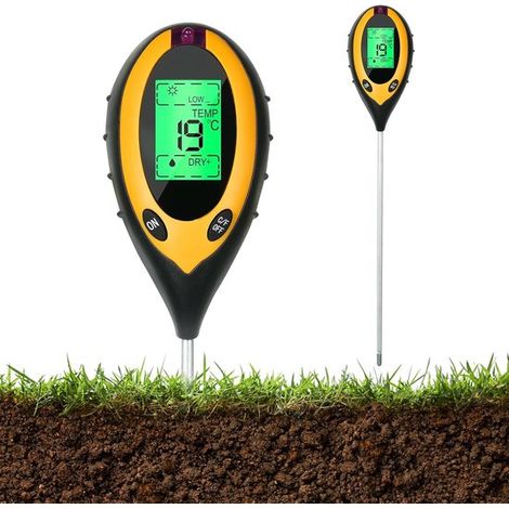 Medidor de pH del suelo，prueba de suelo 4 en 1，medidor con valor de pH，temperatura y luz para jardinería，huerto y plantas de exterior (1/5)