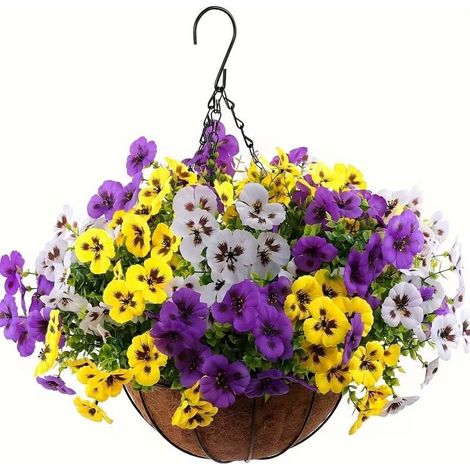 Bouquet de pensées artificielles, lot de 30 tiges, fleurs décoratives suspendues pour l'extérieur, fleurs artificielles sans pot-AquaForge (1/5)