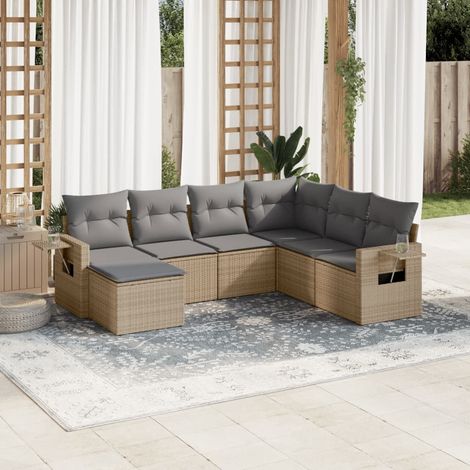 Set sofás de jardín 7 piezas y cojines ratán sintético beige vidaXL (1/5)