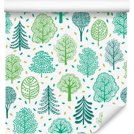 Papel pintado con motivos naturales de árboles verdes y bosque para salón y dormitorio, 50x1000 cm. (1/5)