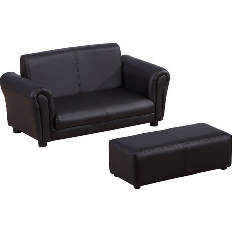 Canapé et fauteuil pour enfants avec repose-pieds, couleur noire, dimensions 83 × 42 × 41 cm (1/5)