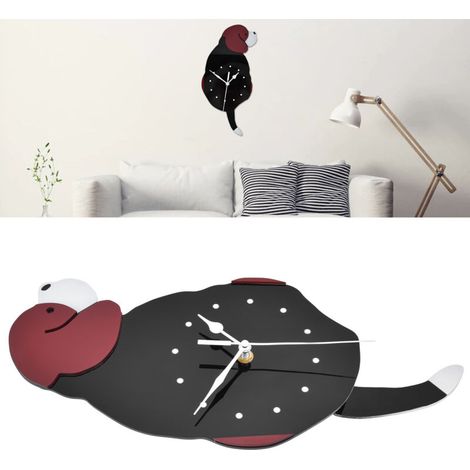 DIY-Wanduhr, Pendelhund-Design, verspielt, geräuschlos, rahmenlos mit animiertem Schwanzpendel, Dekoration für Zuhause oder Büro