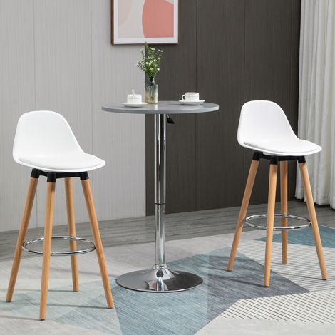 Ensemble de 2 tabourets de bar, design scandinave. Repose-pieds. 43 cm x 43 cm x 91 cm. Naturel et blanc.
