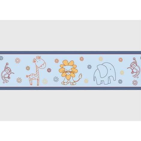 Frise auto-collante au fond bleu avec des animeaux dessiner (1/5)