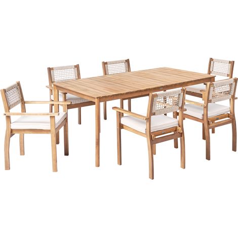 Conjunto de comedor exterior rústico de madera de acacia mesa y 6 sillas marrón claro Jaco/Sumirago (1/5)