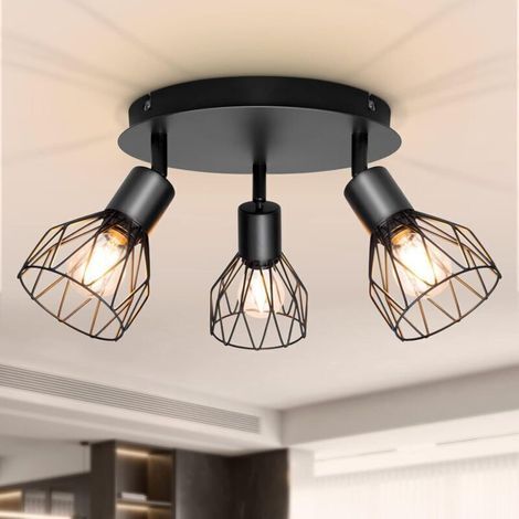 Plafonnier Industriel Spots et Rails de Spots Noir, Rampe Spot avec Douille E14, Barre de Spot 40W sans Ampoules (1/4)