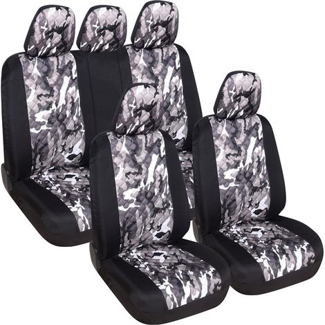Lupex Shop – Coprisedili auto universali anteriori e posteriori, poliestere, mod. A23, mimetico chiaro/nero (1/4)