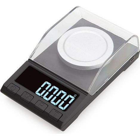 Échelle de milligrammes 50g 0.001g Balance de bijoux haute précision avec écran LCD pour bijoux poudre de médecine d'or (noir)