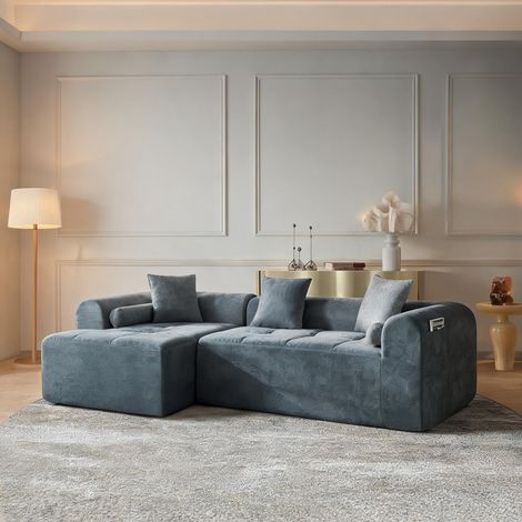 Canapé d'angle 3 places en tissu bleu 263 cm design contemporain (1/5)