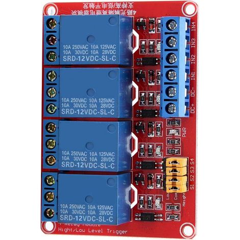 4-Kanal-Relaismodul 5V, 12V, 24V Relais-Erweiterungsplatine Niedrigpegel-Trigger-Relaisplatine Optokoppler-Isolation (12V)