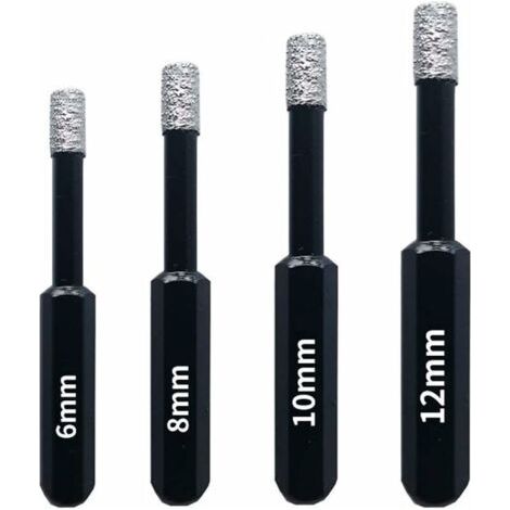 QORVA-Coffret 4 Forets Diamant Pour Carrelage, Céramique, Grès Cérame, Tuiles, Verre, Pierre. Professionnelles Mèches Diamantées Scies-Cloches - 6Mm 8Mm 10Mm 12Mm