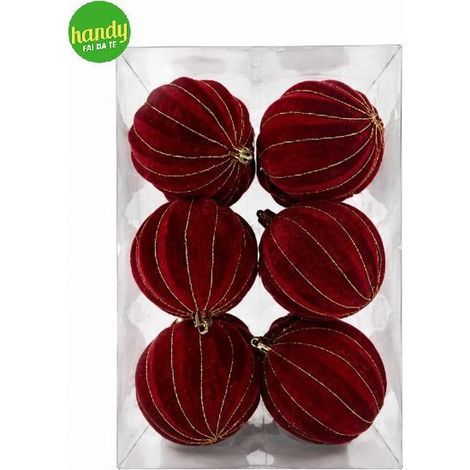 Box 12 Sfere GTR Velluto Bordeaux Ø 8 cm con Filo Oro
