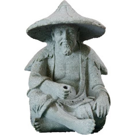 Ornement de pêcheur en résine, statue d'un vieil homme pêchant gris clair, pour jardin de rocaille, aquarium, micro-jardin (1/5)