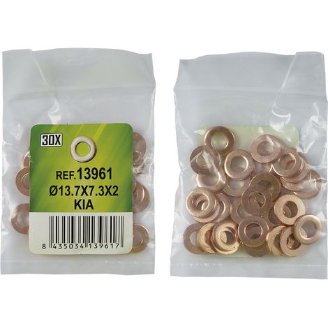 BOLSA DE 30 ARANDELAS DE COBRE PARA INYECTORES - Ø13.7x7.3x2 - KIA (REF. 53464) JBM13961