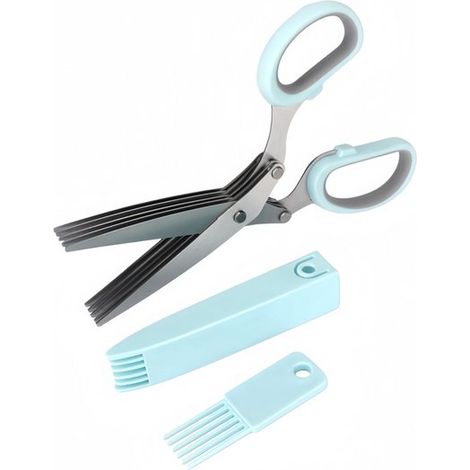 Tijeras modernas de acero inoxidable verde para hierbas aromáticas, 19,5 x 7,5 cm, Tijeras multifuncionales para alimentos, Trituradora de papel (1/5)