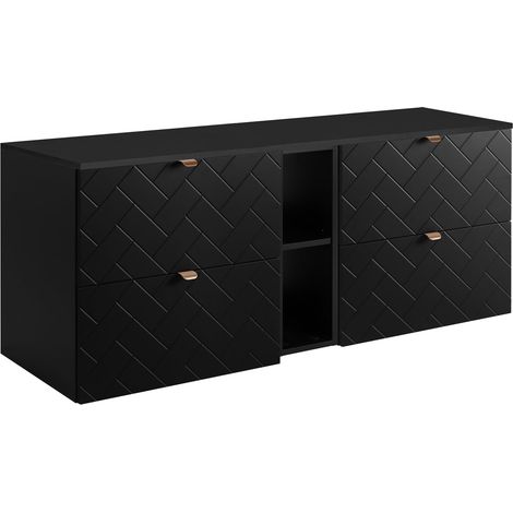 Mobile da bagno, Nero Opaco, 140 x 57 x 46 cm, Maniglie Dorate (1/3)