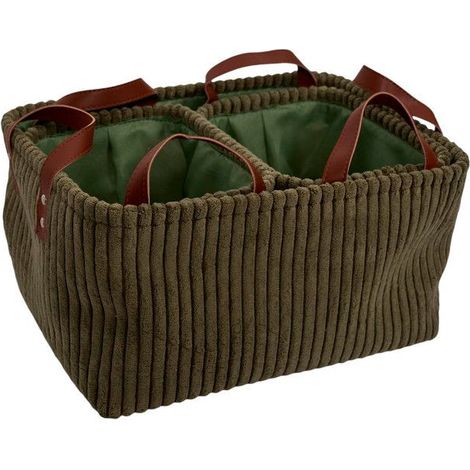 Lot de 3 Paniers de Rangement - HOME DECO FACTORY - Velours Côtelé - Vert Olive (1/5)