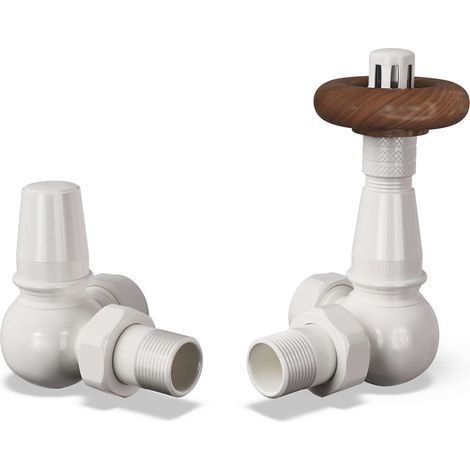 Derry Traditional - White Thermostatic Radiator Valve & Lockshield Corner 15mm