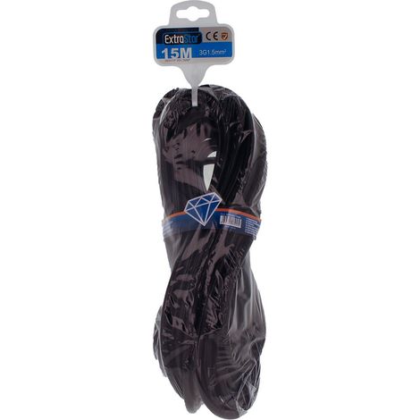 Prolunga Lineare Colore Nero 15M 3X1.5mm Spina Italiana 16A Presa Bipasso 10/16A Max 3500W (1/2)