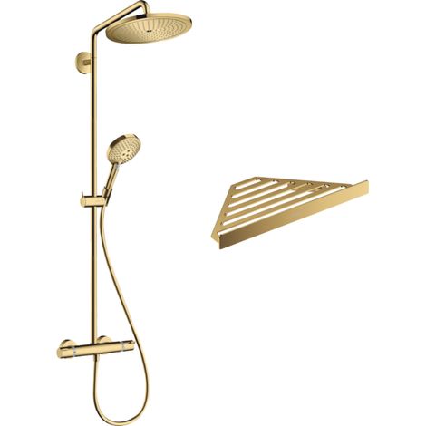 HANSGROHE Croma Select S 280 columna de ducha termostática aspecto dorado pulido + estante AddStoris