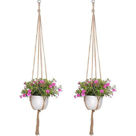 2 Pices Simple Flower Pot Netting (105cm), Creative Gardening Green Hanging Plant Hanging Basket, Woven Model Hemp Rope Cotton Rope Netting (1/5)