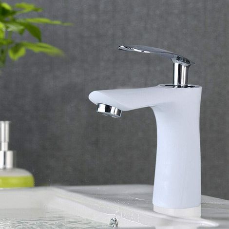 Weiß Bad Wasserhahn Bad Mischbatterie Waschtisch Armatur Wasserhahn Waschbecken Waschtischamatur Einhebelmischer mit Schläuche (1/5)