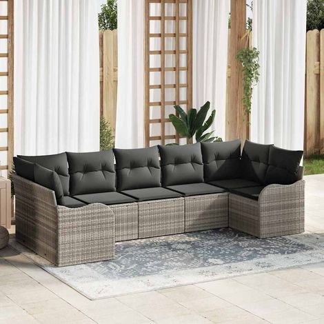 Gartensofa-set Hellgrau Poly-Rattan