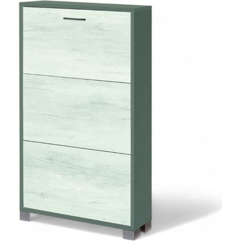 Scarpiera tre ante salvaspazio in MDF finitura titanio e quercia bianco dimensioni compatte cm 70 x 18 x 115