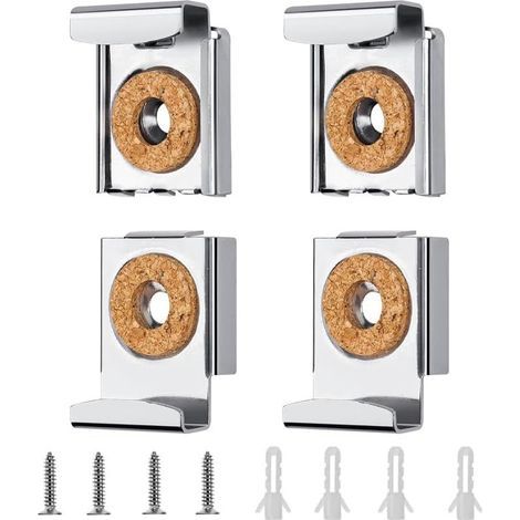 Fixation Miroir, 4 Pcs Supports de Miroir avec Chevilles et Vis, Fixation de Miroir en Verre pour Salle de Bain, Toilettes, Salon