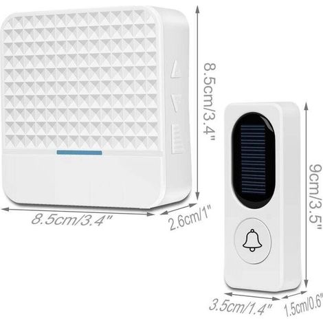Sonnette sans fil Sonnette solaire électronique sans fil, blanche 8,5 8,5 2,6 cm, 9 3,5 1,5 cm (1/3)