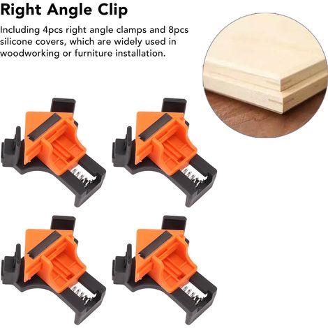Lot de 4 pinces à angle droit 90° avec ressort pour menuiserie, perçage et installation (1/5)