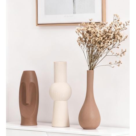 Vase Décoratif en Céramique - Lot de 3 Visage Vases Moderne Adaptés au Salon (13 Marron foncé/Marron/Beige) (1/5)