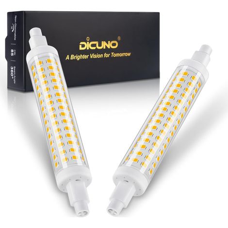 Ampoule LED R7s 118mm, Non-dimmable, Blanc chaud 2700K, 8.5W équivalent 75W lampes halogènes, 950lm, Culot R7s LED lumière linéaire pour projecteur et applique, 2 Pièces (1/5)