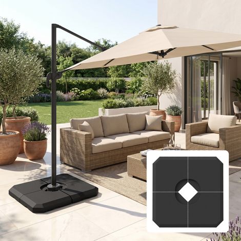 Base pour parasol déportable 4 pièces, remplissable eau ou sable, pour base en croix 100x100cm, noir (1/5)