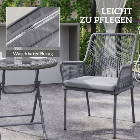 Lot de 2 fauteuils de jardin en rotin, chaises d'extérieur avec accoudoirs et dossier, coussins d'assise amovibles, résistants aux intempéries, pour terrasse, balcon ou patio, gris foncé. (1/5)
